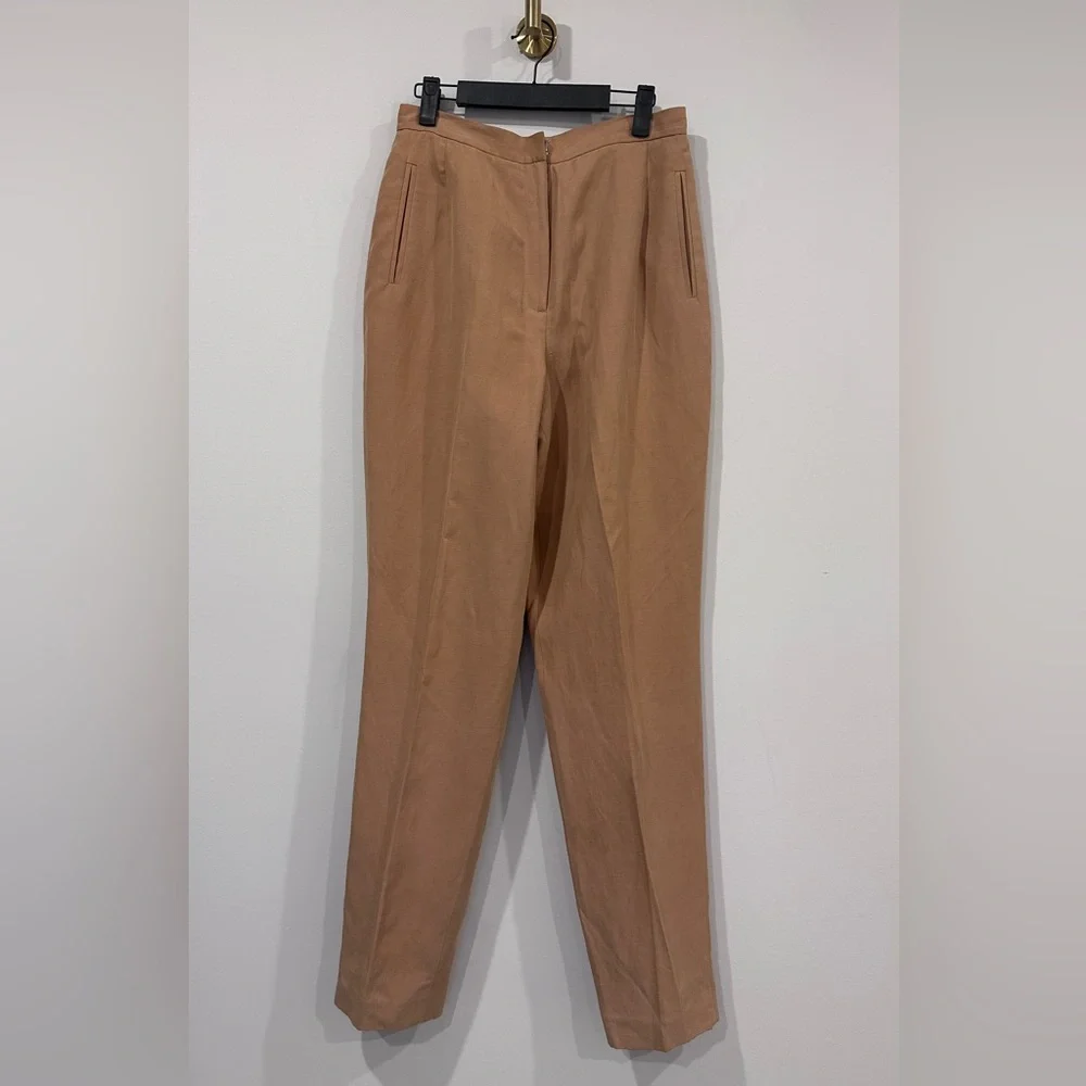 Liz Claiborne Vintage Silk & Linen Blend Camel Pleated High Waisted Trouser 10